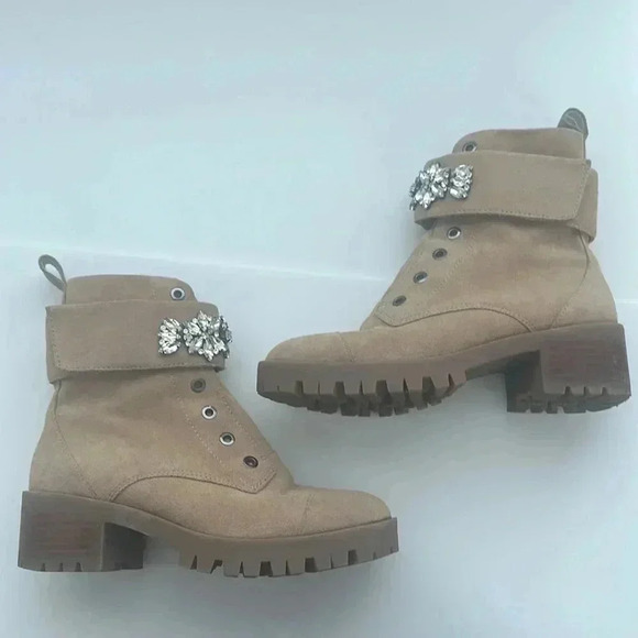 Karl Lagerfeld Shoes - Women's Karl Lagerfeld Suede Crystal Embellishments Combat boots